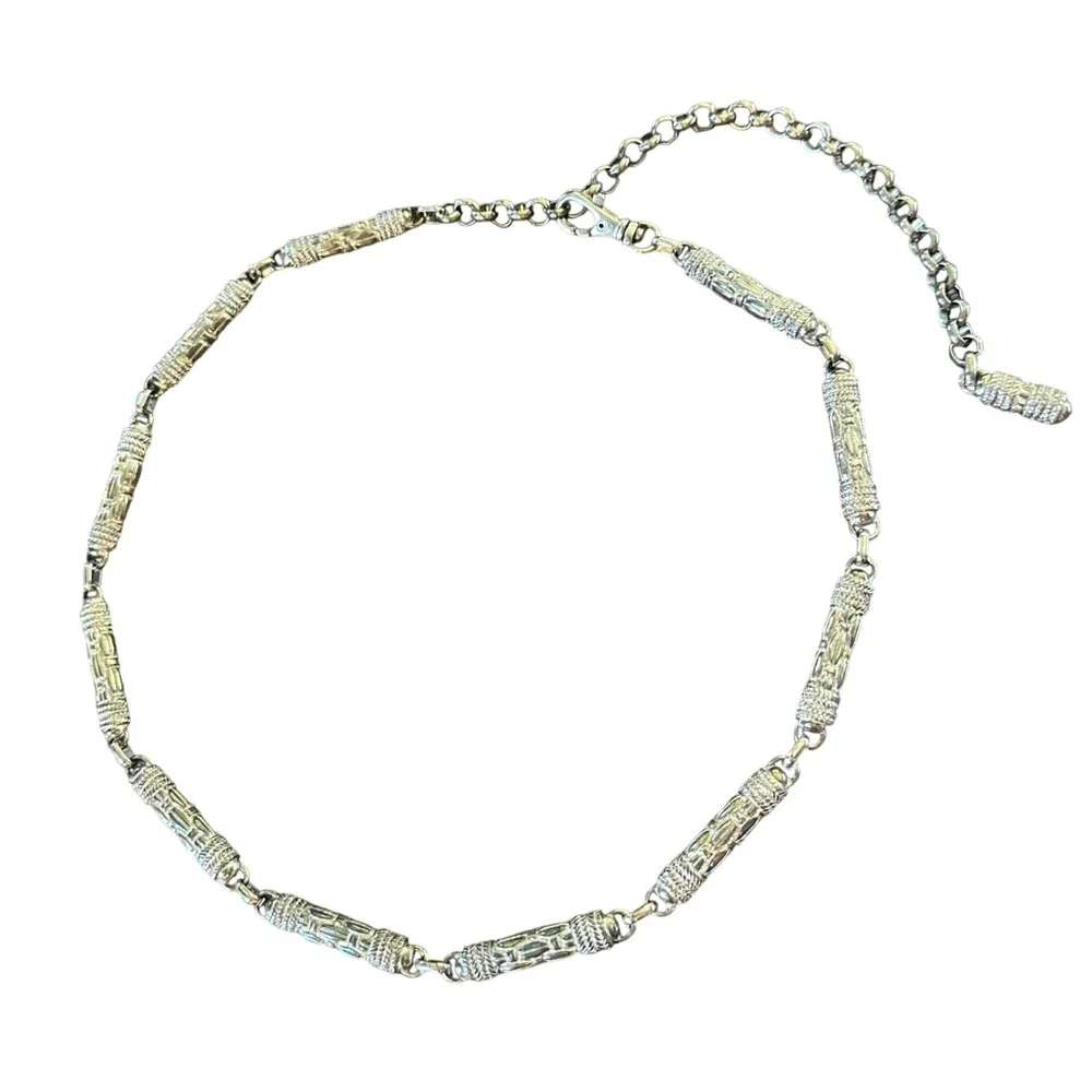 Textured Barrel Link Chain Belt Silver Tone Adjustable 30-40